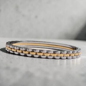 Two-Tone Silver and Gold Women's Bangle Bracelet